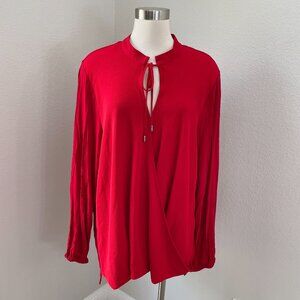 Michael Kors Womens Plus 3X Red Surplice Blouse Long Sleeve Shirt Top Stretch